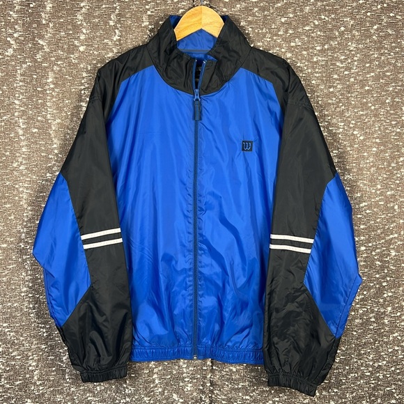 Wilson Other - Vintage Wilson Tennis Golf Rain Windbreaker Coat Blue Black Zip Up